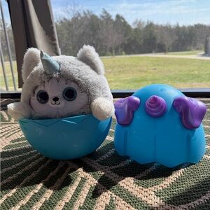 🐶🦄 Rainbocorn Husky Plush Unicorn Toy in Blue Egg Shell 🌸